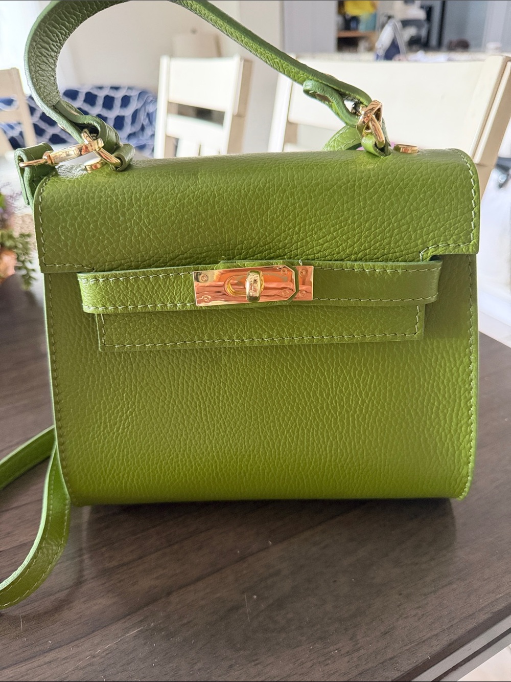 Disney Italian Dirkin Olive Green Pebbled Leather Mini Top-Handle Bag